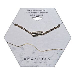 Unwritten Cubic Zirconia Initial Link Bracelet 14K Gold Plated "M" NWT